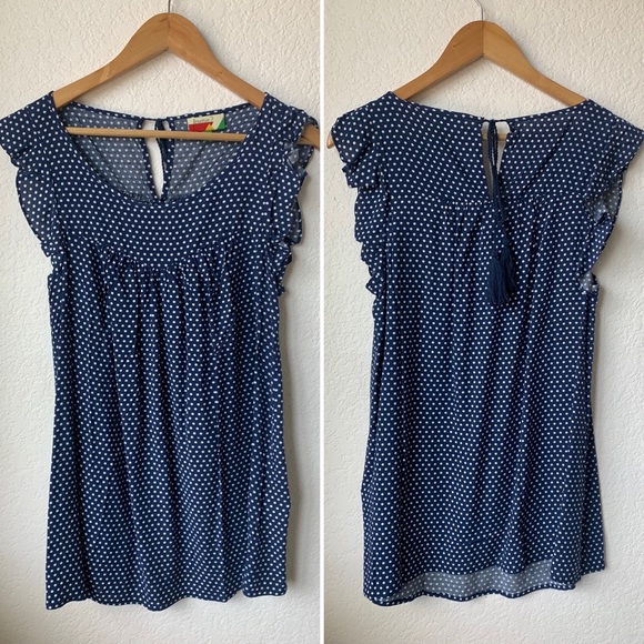 2/$20 NWOT ModCloth Lovely and Ruffly Sleeveless Top in Navy Polka Dots - Picture 2 of 7